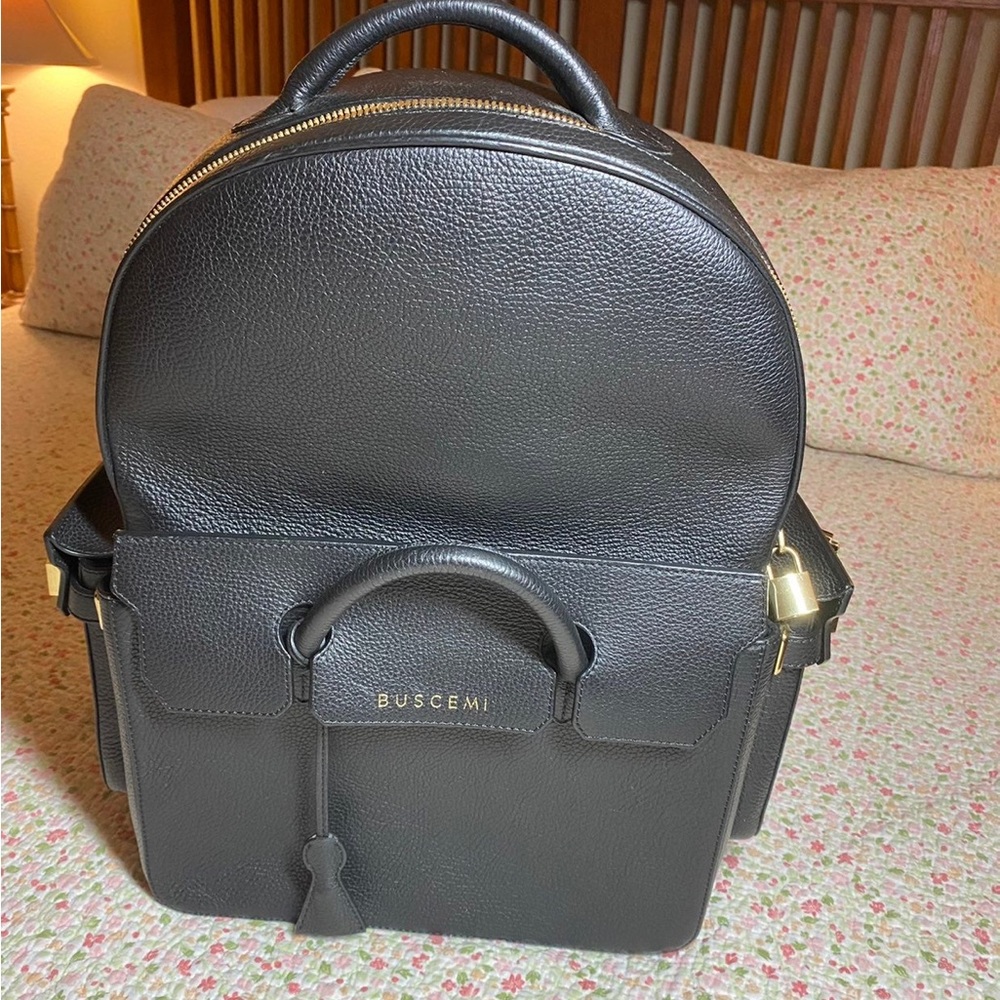 Buscemi PHD Lock & Key Backpack Black with Gold Hardware.